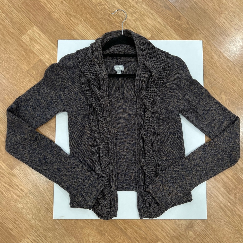 Converse Women's Brown Cable Knit Sweater Braided Collar